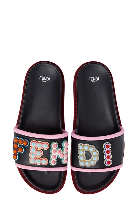 fendi multicolor leather slides